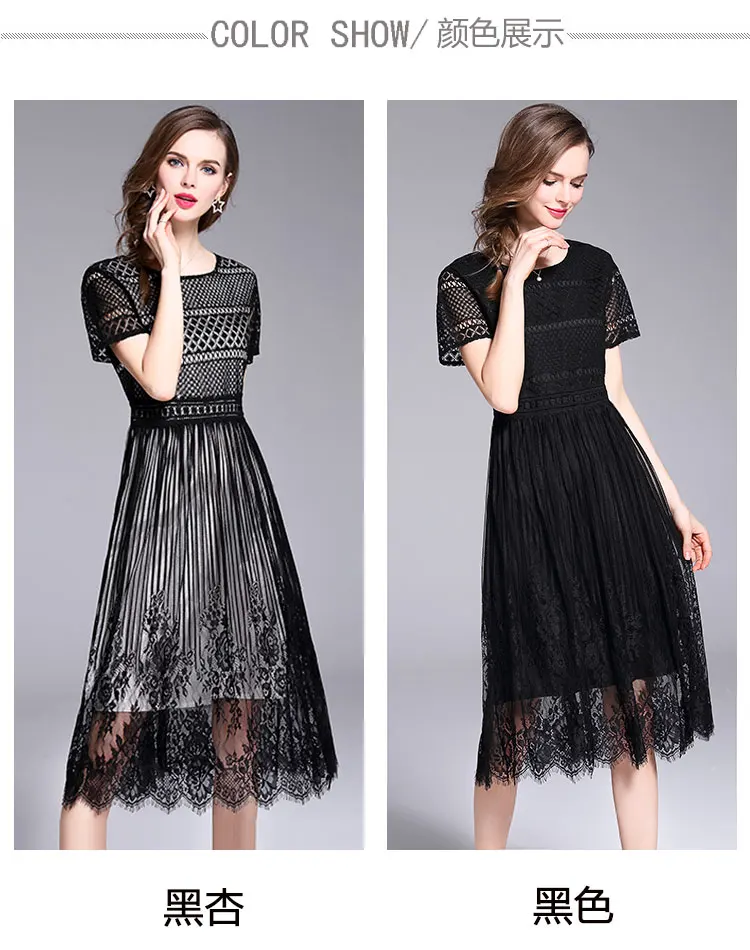 Кружевное платье женские летние черные винтажные элегантные дамские платья длиной до колена трапециевидной формы с вырезами высокого качества для вечеринки D8