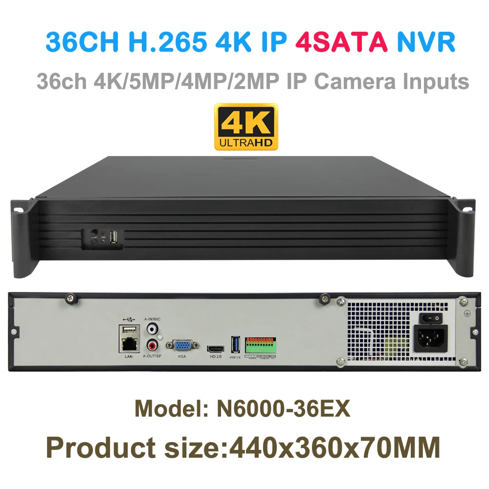 36CH 4K/5MP/3MP/2MP IP Camera Recorder H.265 Security HDMI VGA NVR 4SATA Onvif Audio input Motion Detect Email Alert Function 36CH 4K/5MP/3MP/2MP IP Camera Recorder H.265 Security HDMI VGA NVR 4SATA Onvif Audio input Motion Detect Email Alert Function
