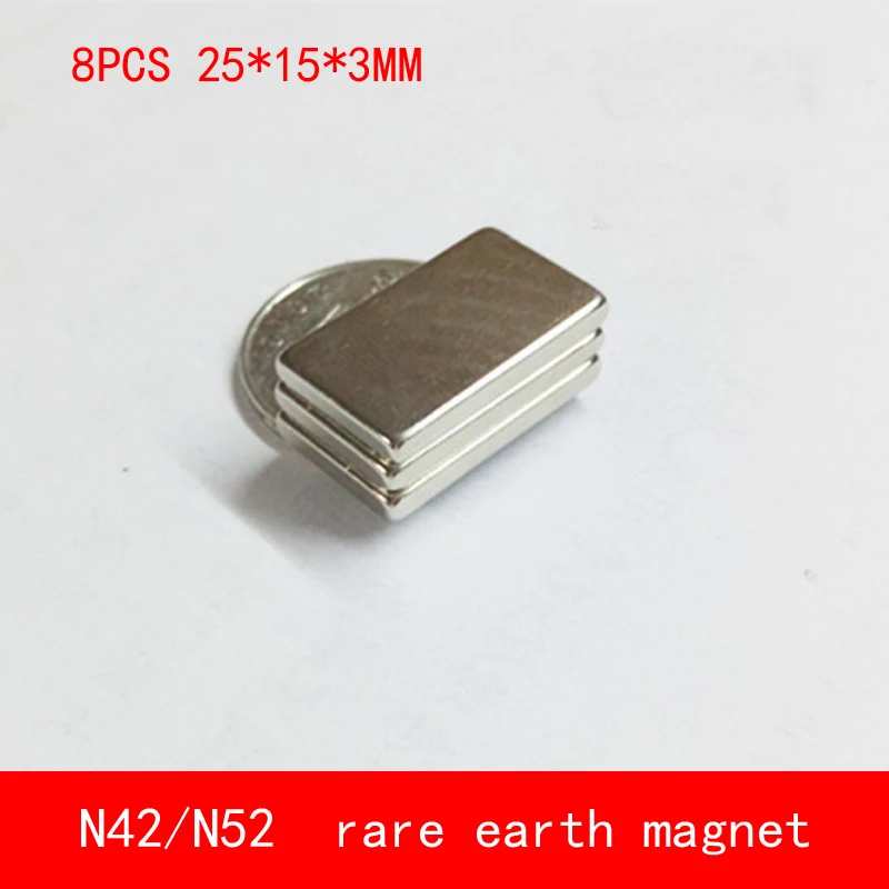 

8PCS 25*15*3mm permanent NdFeB magnet N52 N42 block magnets 25X15X3MM