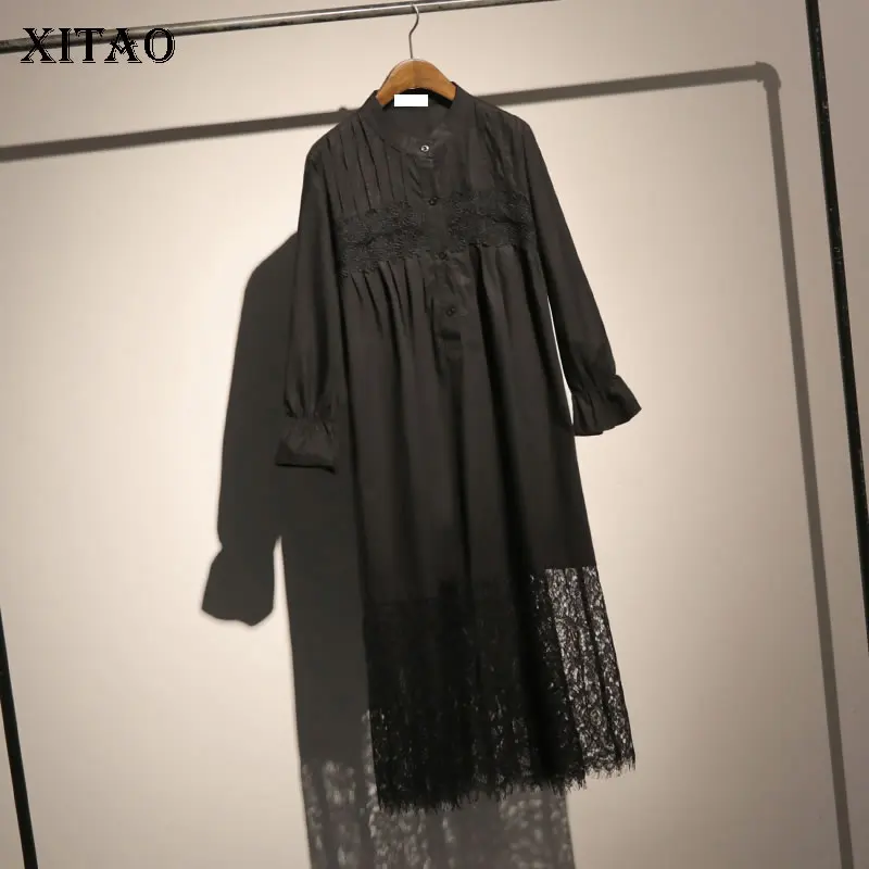 [XITAO] модное женское весеннее платье 2019 со стоячим воротником и длинным рукавом
