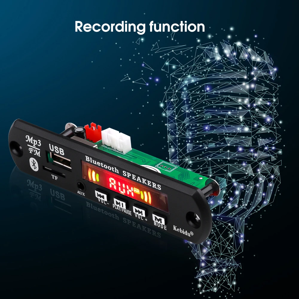 Color Screen DC12V/5V MP3 Decoder Board Bluetooth5.0 Audio Recording APE FLAC MP3 WMA WAV TF USB Sound Aux Microphone DIY Module