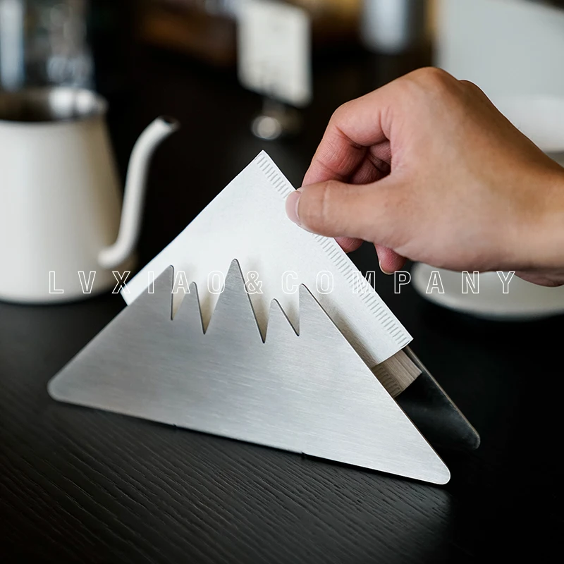 

watchget stainless steel Mountain shape Hand Drip Coffee Filter Paper Holder V60 Decorative Cone Coffee Filter Container