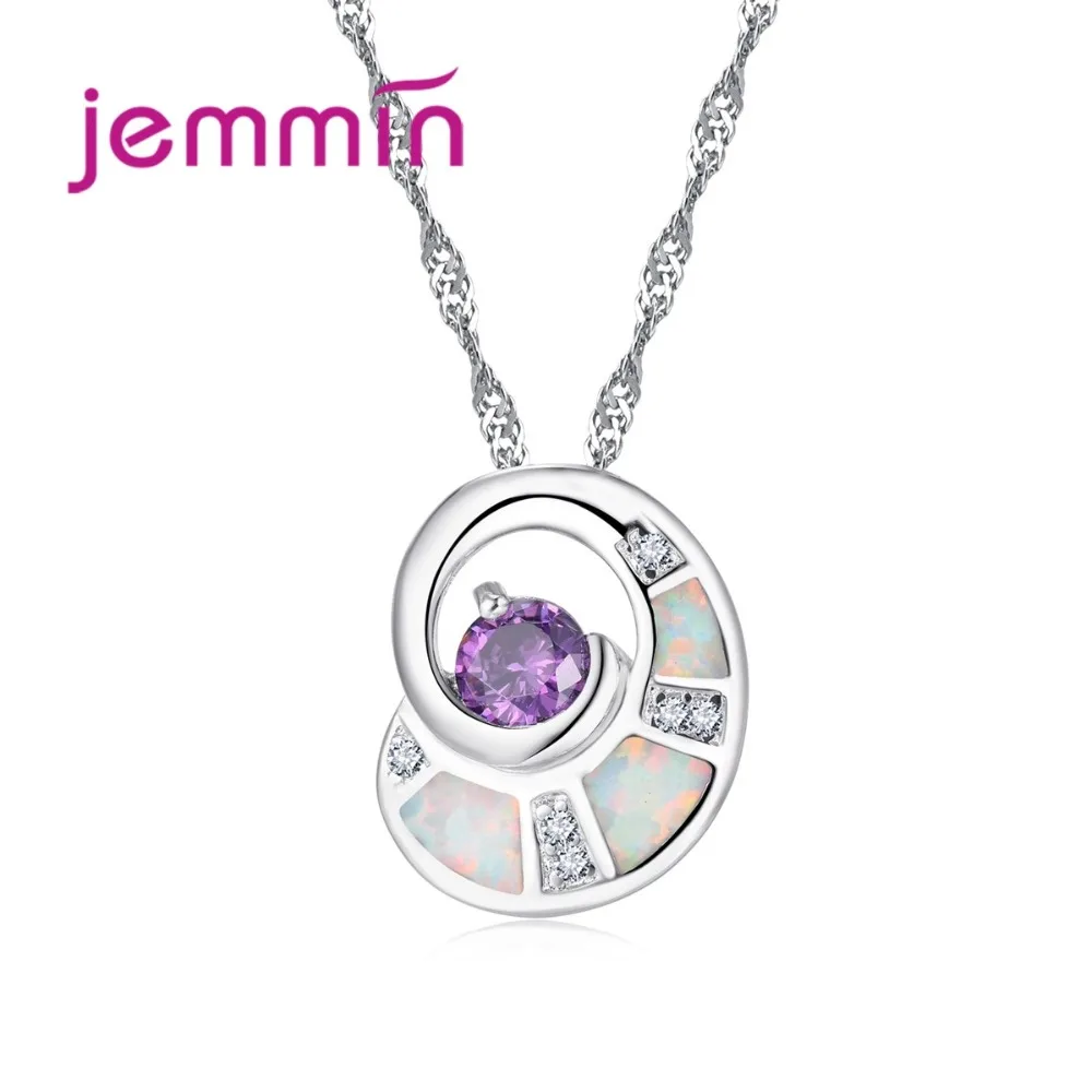 

Jemmin Snails Design 925 Sterling Silver Opal Necklaces For Women With Purple Crystal Rhinestone Pendants Necklaces For Girls