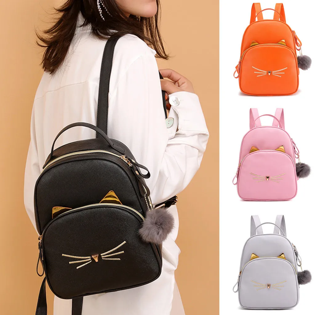 

2019 New Women Backpack Mini Soft Touch Multi-Function Backpack Female Ladies Shoulder Bag Cartoon Cat Square bagpack plecak