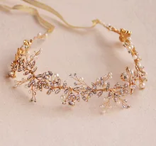Dower me Stunning Gold Silver Rhinestone Wedding Hair Vine Accessories Handmade Bridal Headband Pearl Headpiece