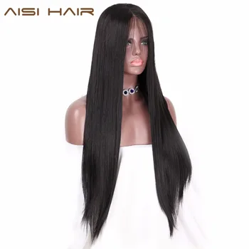 

AISI HAIR Long Black Wig Straight Synthetic Lace Front Wigs for Women Natural Color Heat Resistant Futura Hair