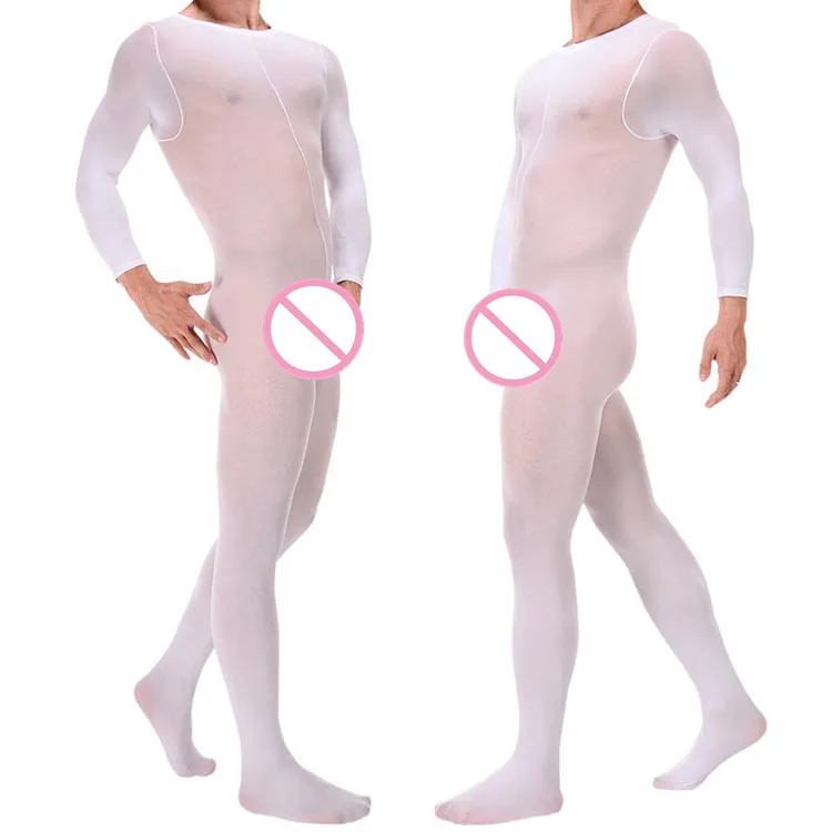 Men's Bodystockings Sexy Lingerie Men's Ultra Elastic Core-spun Yarn Sexy Bodyhose Fetish With Penis Sheath