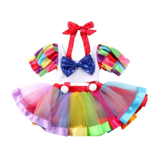 Комплект летней одежды для маленьких девочек; вечерние платья с изображением цирка для малышей; укороченные топы; платье на подтяжках; Одежда для девочек на Хэллоуин