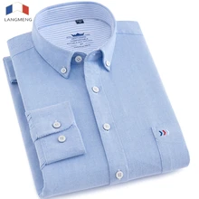 LANG men G Новое поступление, мужская рубашка с длинным рукавом из чистого хлопка, мужская рубашка в Оксфордском стиле, мужская рубашка в полоску, повседневные рубашки