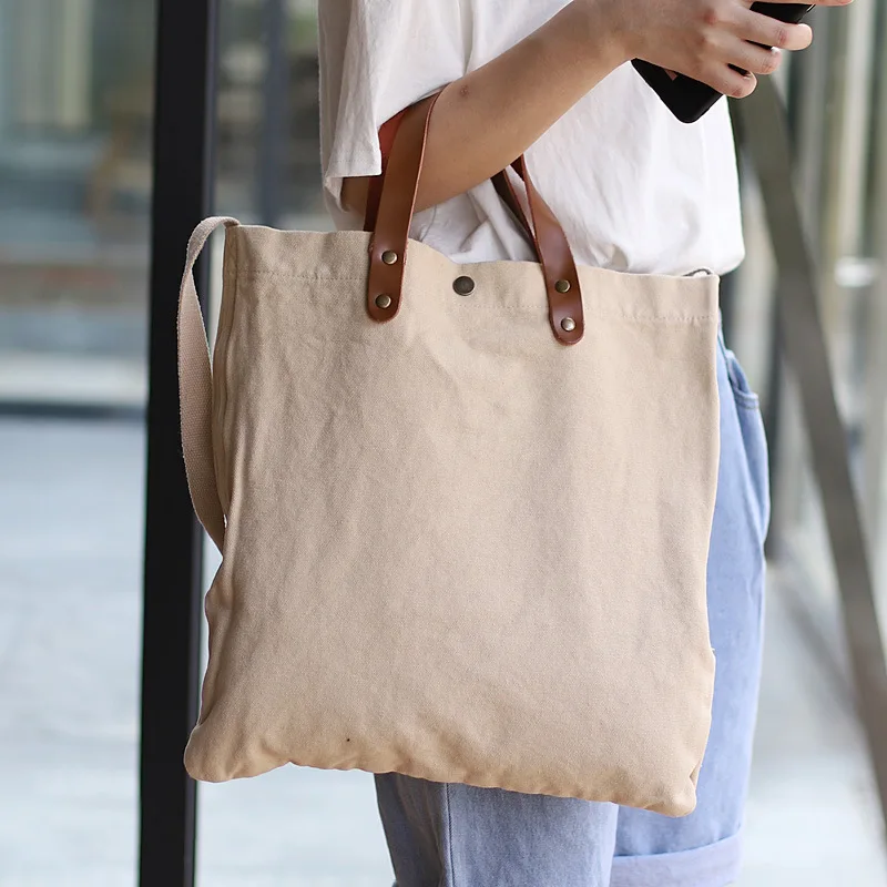 Повседневная Хлопковая Сумка-тоут женская модная простая дизайнерская сумка с верхней ручкой Холщовая Сумка на плечо сумка-мессенджер унисекс для отдыха - Цвет: Хаки
