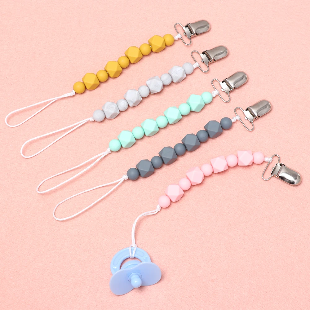 Baby Dummy Chain Silicone Pacifier Clips Bead Dummy Clip Infant Handmade Newborn Teether Toyin