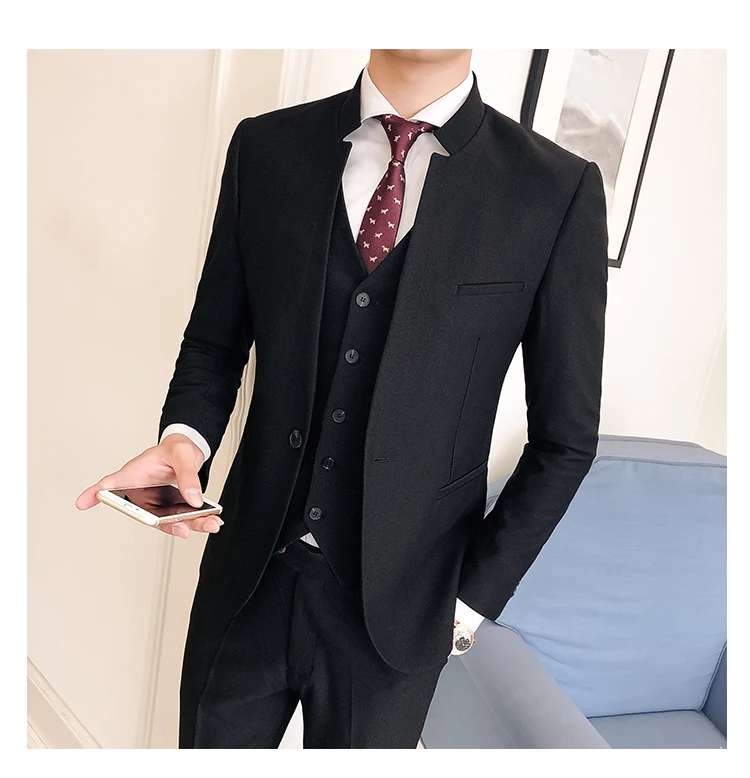 tops+ Pants+ Vests) New Fashion Men's Business Casual Collar Suit Three-piece Suit Host Groom Wedding Dress