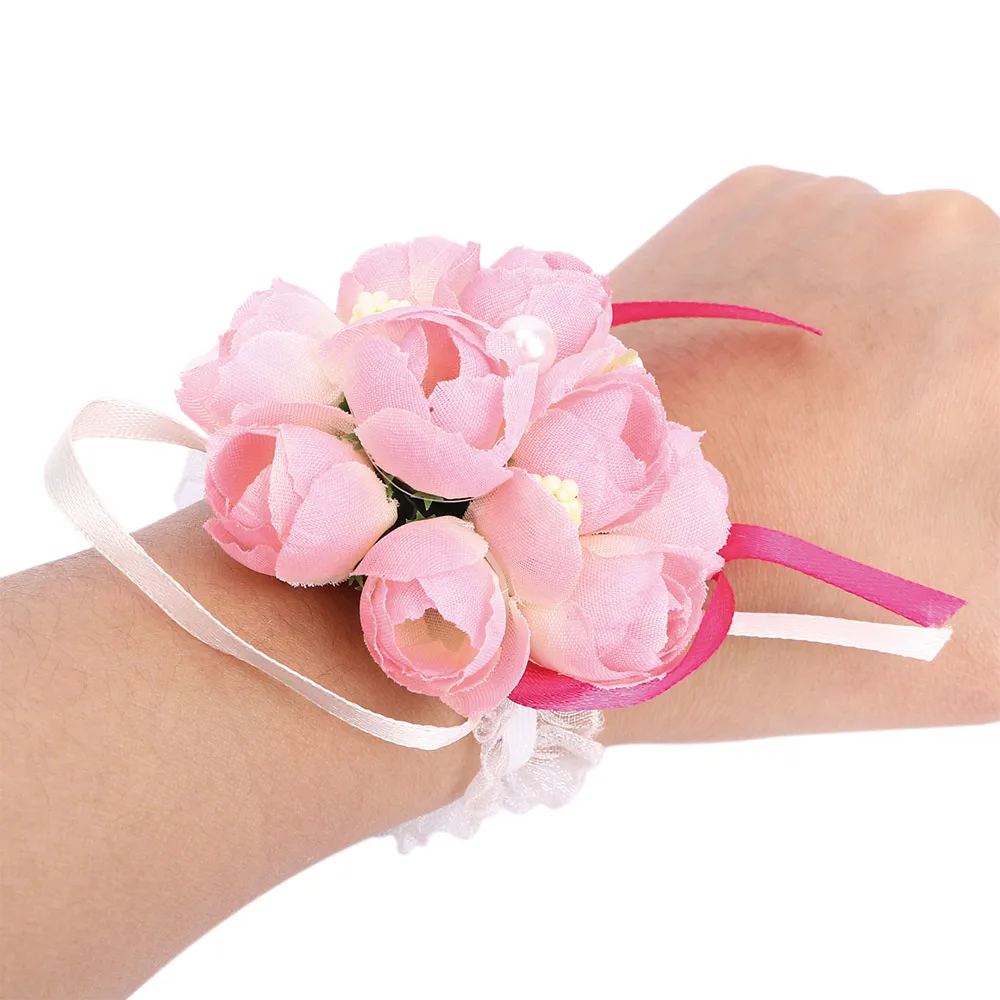 

Rose Artificial Bride Flowers For Wedding Party Decoration Bridal Prom Wrist Corsage Bridesmaid Sisters hand flowers 4 Colors