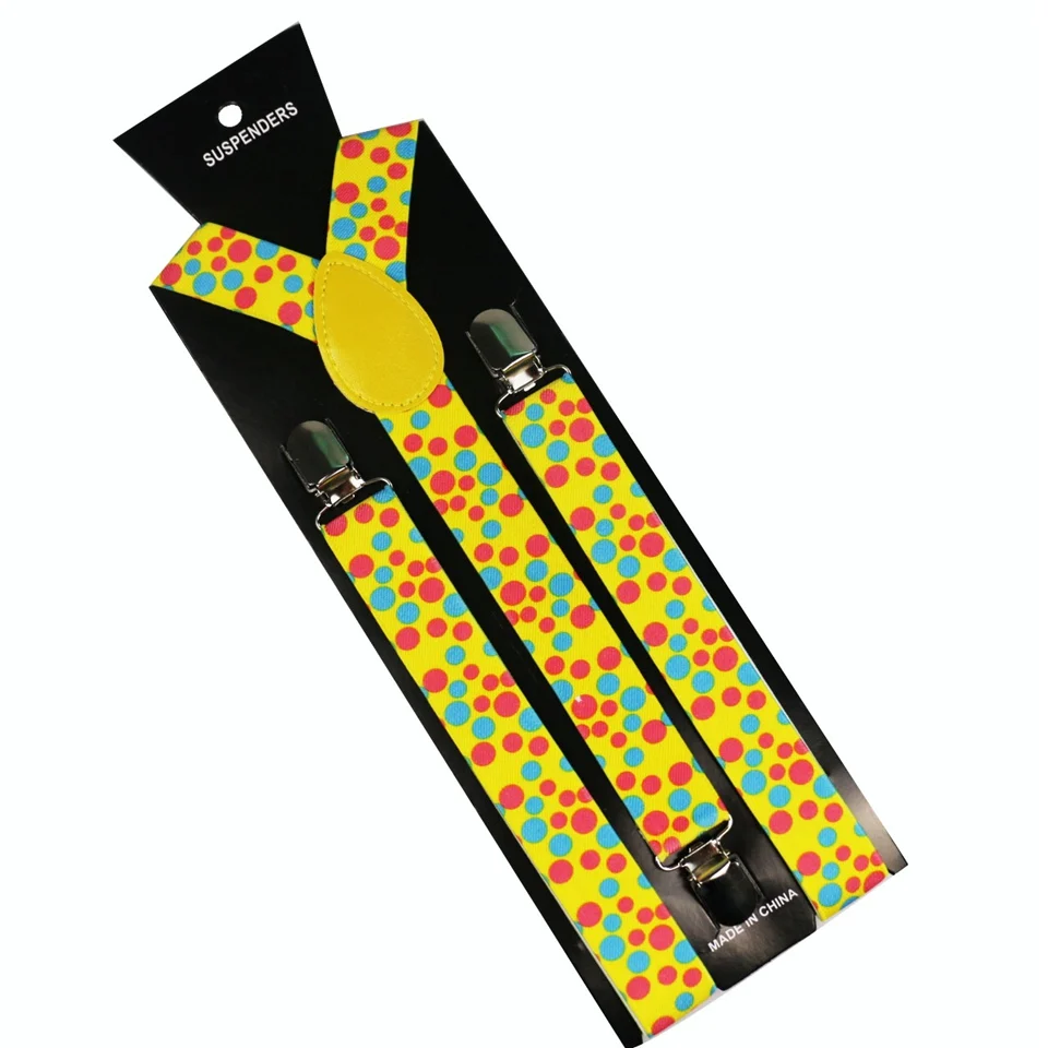 Winfox мода 2,5 см широкие регулируемые Clip-on y-обратно желтый горошек подтяжки для женщин мужские