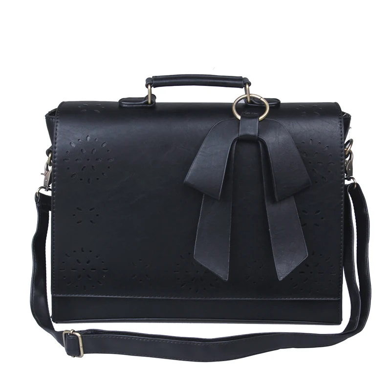 ECOSUSI 15,7 'сумка-мессенджер для ноутбука для женщин дизайнерские сумки известного бренда из искусственной кожи винтажные школьные сумки через плечо в стиле ретро - Цвет: Black