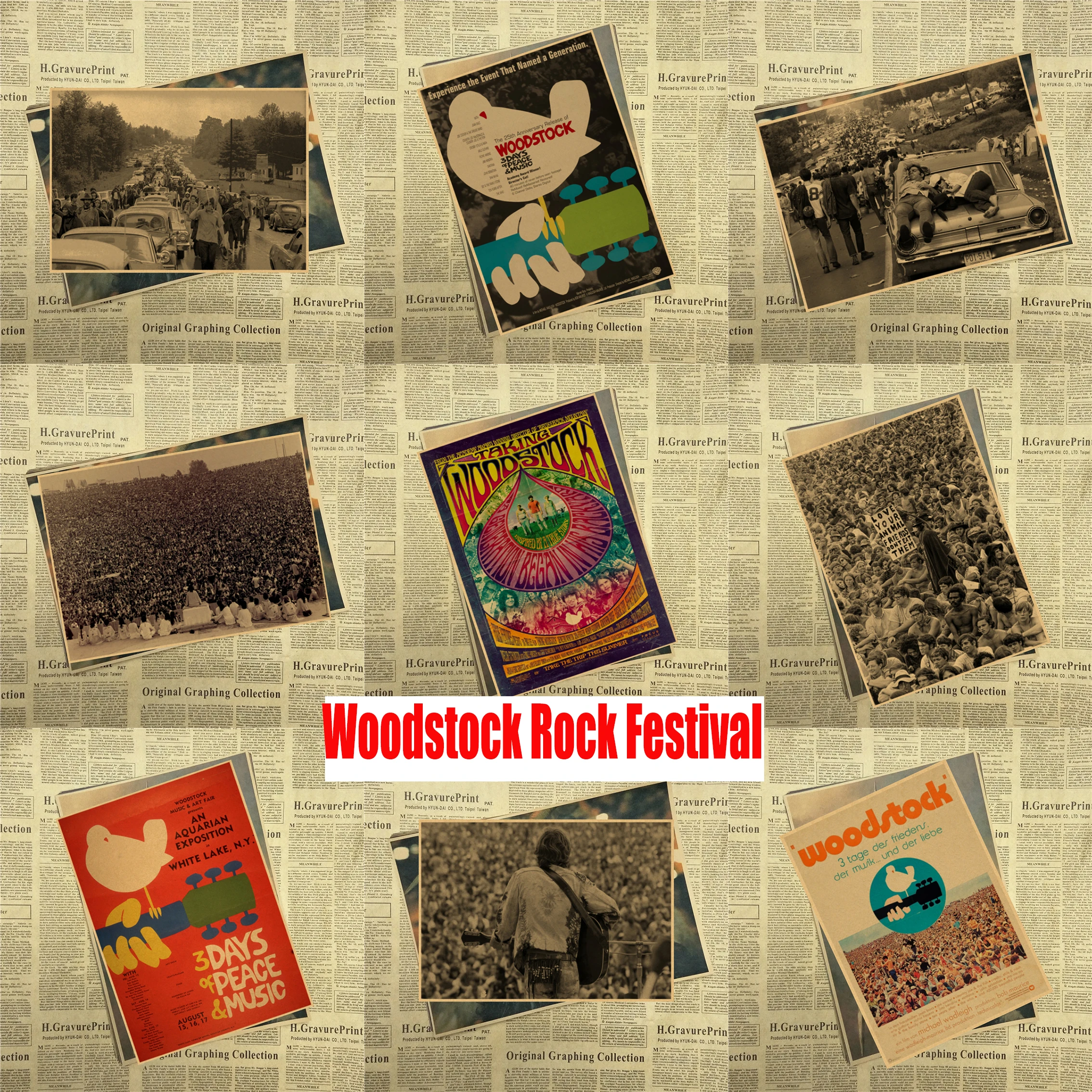 Woodstock рок музыкальный фестиваль/ретро крафт бумага декоративная живопись