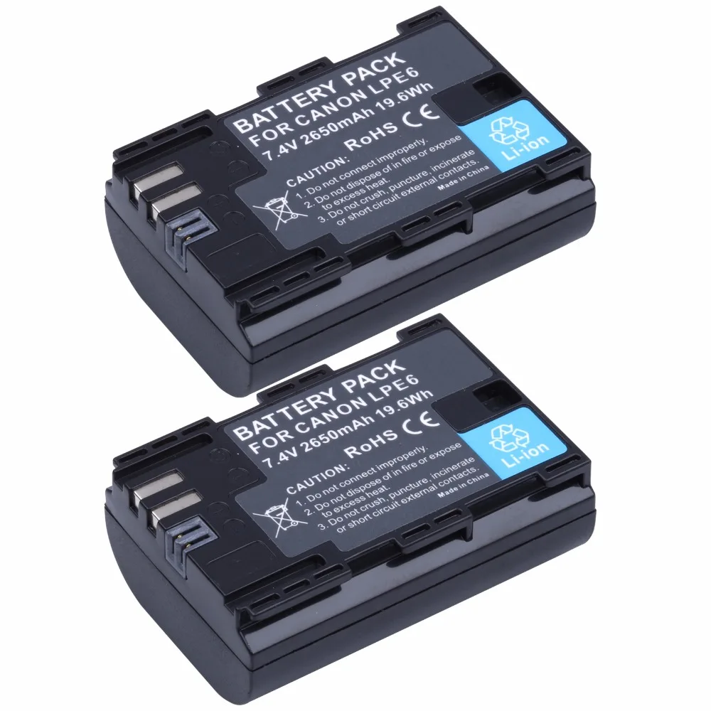 2Pcs Probty LP E6 LP E6 LP E6N Battery for Canon EOS 5D Mark II III 5DS 5DS R 6D 7D 60D 60Da 70D
