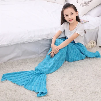 

Lovely Sleeping Bag Children Yarn Knitted Mermaid Tail Blanket Handmade Crochet Mermaid Blanket Throw Bed Sofa Wrap 140*70cm
