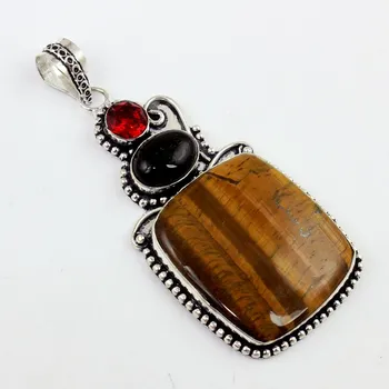 

Tiger Eye & Black Onyx Pendant Silver Overlay over Copper , 76mm, P0120