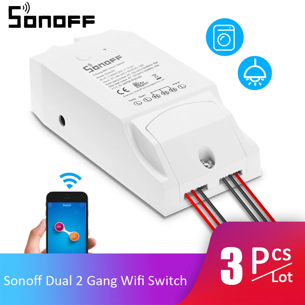 

3pcs/Lot SONOFF Dual ITEAD 2 Channels WIFI Smart Switch for Alexa Google Home/Nest Wireless Remote Control Switch Smart Home