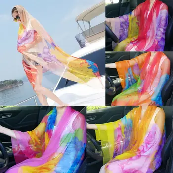

2019 New Colorful Gradient Silk Scarf Shawls Beach Towel Scarf Sexy Transparent Beach Laides Cover-Ups Scarves