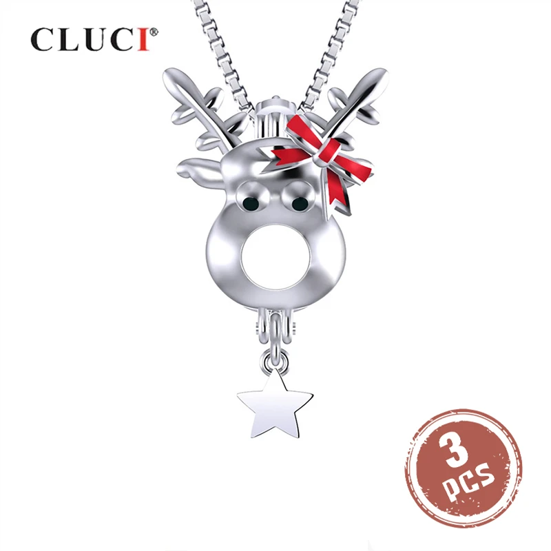 CLUCI 3 шт. серебро 925 пробы жемчужный медальон с рождественским оленем женская