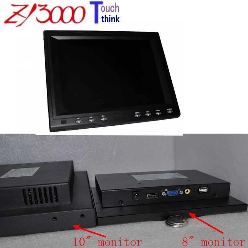 new stock 8 inch 4:3 led 1*VGA 1*HDMI 1*AV dc12v input usb resistive touch screen display for smart house