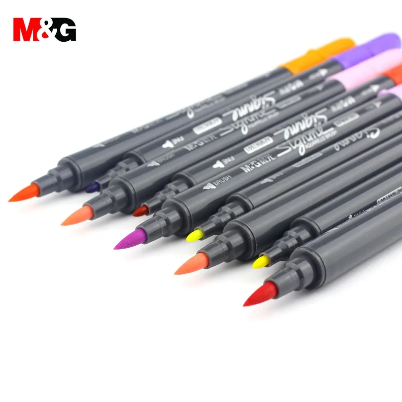 M& G 24 цвета, Двойные наконечники, акварельные кисти, художественные маркеры, Fineliner, цветные маркеры для рисования, набор для рисования, наброски