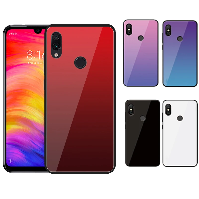 Чехол с градиентом для Redmi Note 7 задняя крышка из закаленного стекла силиконовый