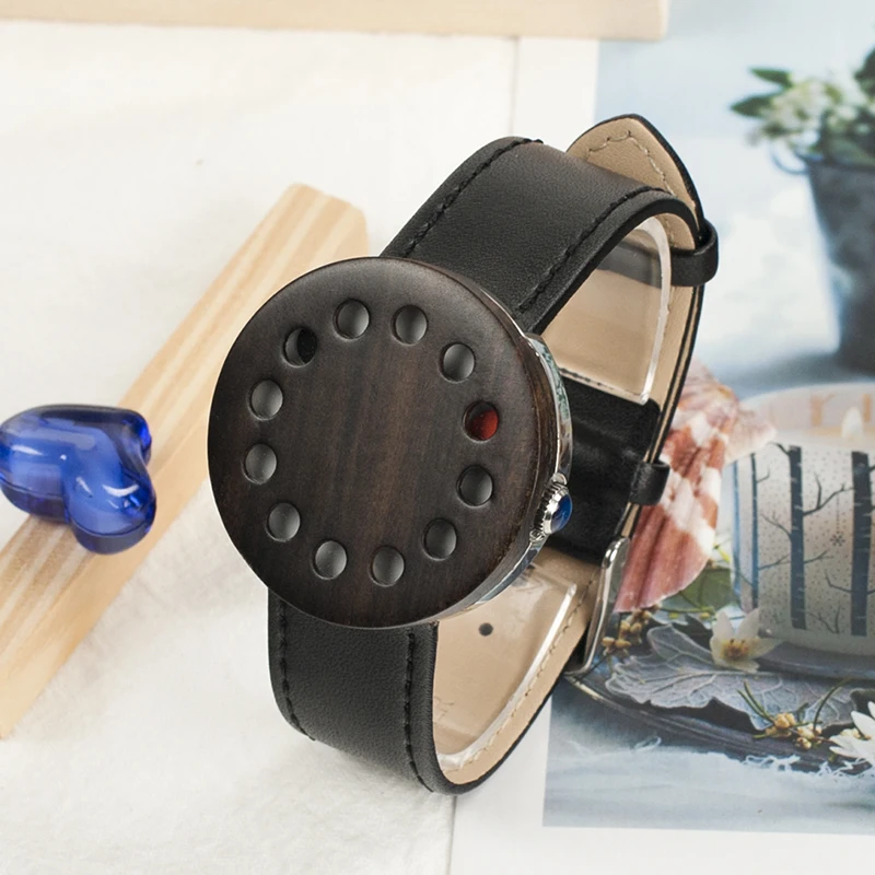 BOBO BIRD L-C12 Round Ebony Wood Stainless Steel Watches Ladies Custom Logo Black Band Fashion Casual Quartz Skeleton Men Watch