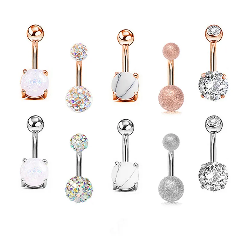 

5/10Pcs Stainless Steel Crystal Navel Piercings CZ Gem Piercing Belly Button Rings Navel Bar Piercings