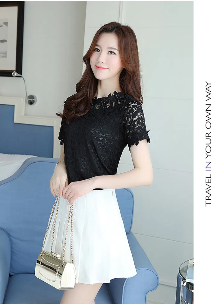 Flower Lace Tops And Blouses Women Tops Femme 2018 Fashion Summer Short Sleeve Ladies Shirts White Renda Blusas Femininas (8)