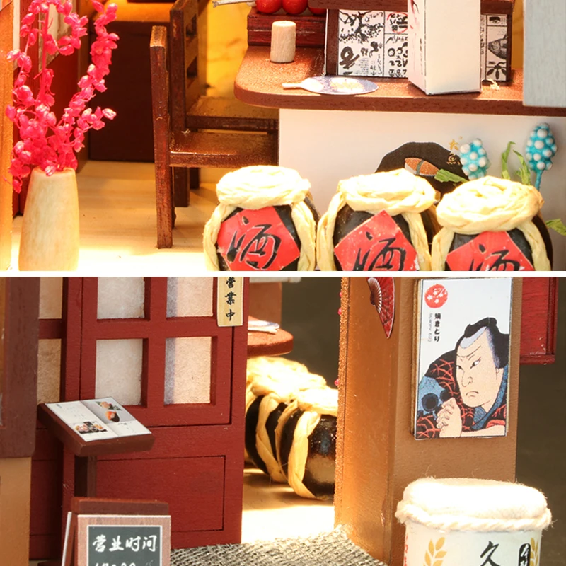 Furniture Doll House Wooden Miniature DIY DollHouse Furniture Kit Assemble with Dust Cover Doll Home Toys For children Gift M37