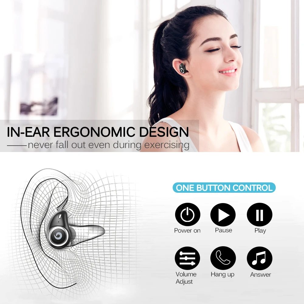 GUSGU TWS auricular Bluetooth inalámbrico auriculares V5.0 en la oreja del deporte auriculares con banco de potencia y micrófono manos libres - 3