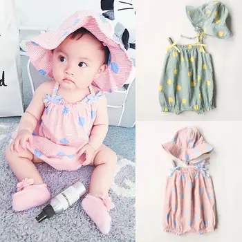 

2019 NEW Baby Girls Clothes Summer Sunsuit Floral Print Princess Rompers+Sun Hat Brief Set Infant Outfit Girls Jumpsuit Clothes
