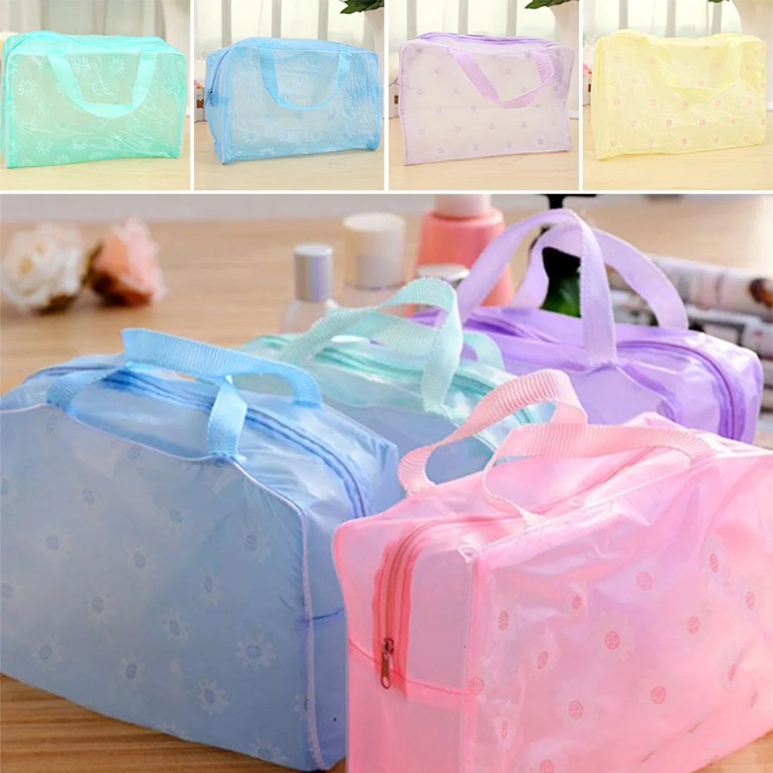 

1Pc Women Transparent Clear Zipper Makeup Bags Organizer Travel PVC Cosmetic Bags Bath Wash Make Up Handbags Case