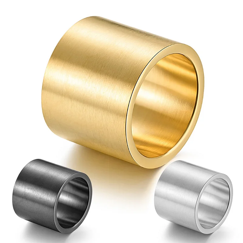 

Titanium Steel Brushed Large Ring for Men Super Wide Matte Gold Color Men's Ring Big Finger Ring Male Jewelry 19mm