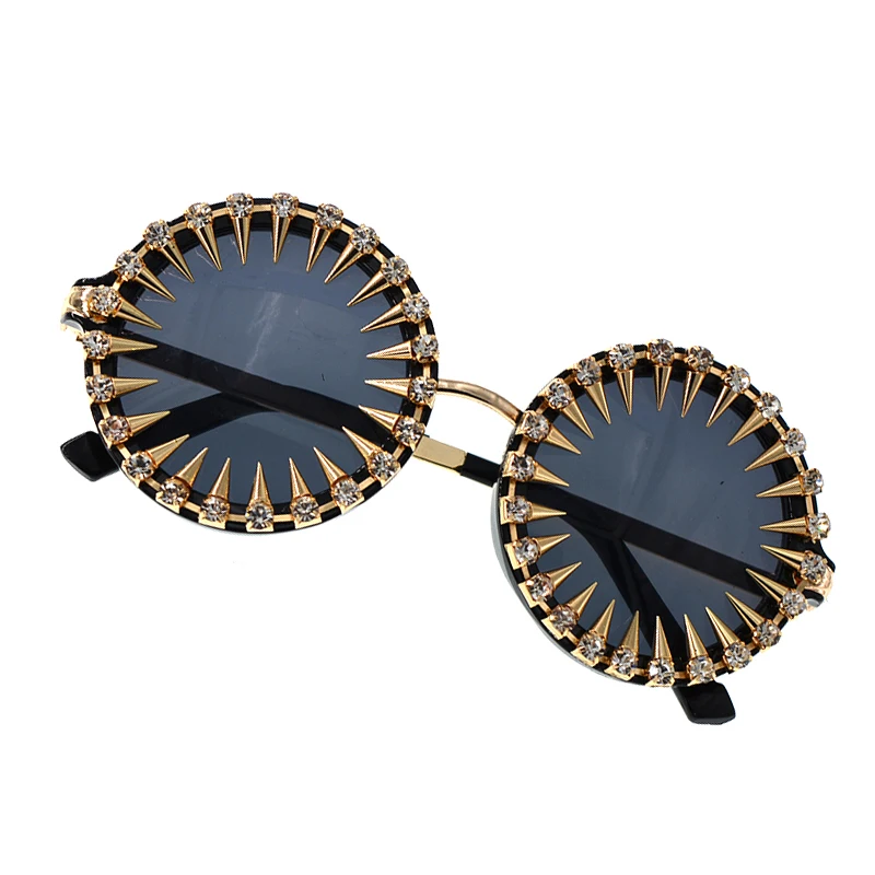 Барокко Стразы хрустальные солнечные очки Женские винтажные Круглые Солнцезащитные очки es для дам ретро стекло или женские oculos de sol femini