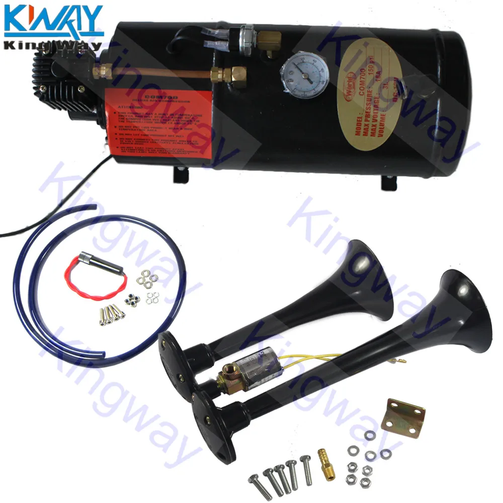 King Way-Duel Trumpet Black Sound Train Horn w/120 PSI воздушный компрессор полная система