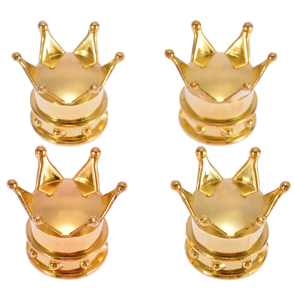 Auto Tire Decoration 4pcs Gold Crown Aluminum Car Dust Cover Truck Bike Wheel Tyre Tire Air Valve Stem Caps