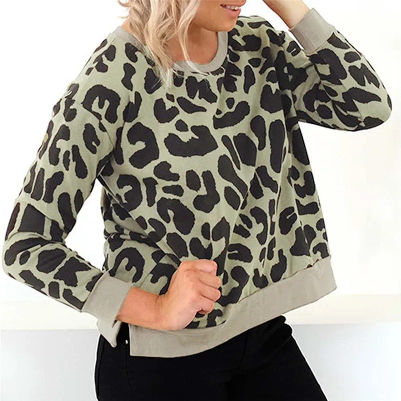 HOT sell sweaters fashion 2018 women Casual Leopard Print Sweatshirt Pullover Long Sleeve Shirt Tops Blouse Invierno O09#N (5)