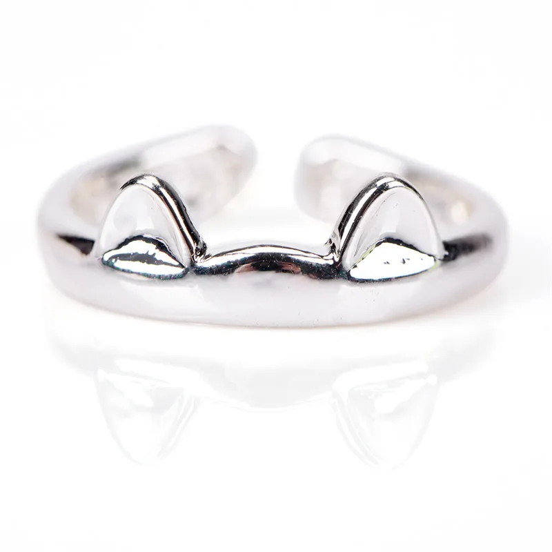 1 Pc Cute Silver Plated Cat Ear Ring  Jewelry Cat Ring For Women And Girl Gifts Adjustable   Bijou Statement Jewelry