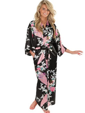 Hot Sale Blue Female Silk Rayon Robes Gown Kimono Yukata Chinese Women Sexy Lingerie Sleepwear Plus Size S M L XL XXL XXXL A-046 - Image 3