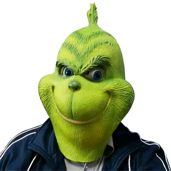 

New Sale Grinch Mask Men Women Green Latex Party Cosplay Mask With Further Helmet Headgear Halloween Christmas costume