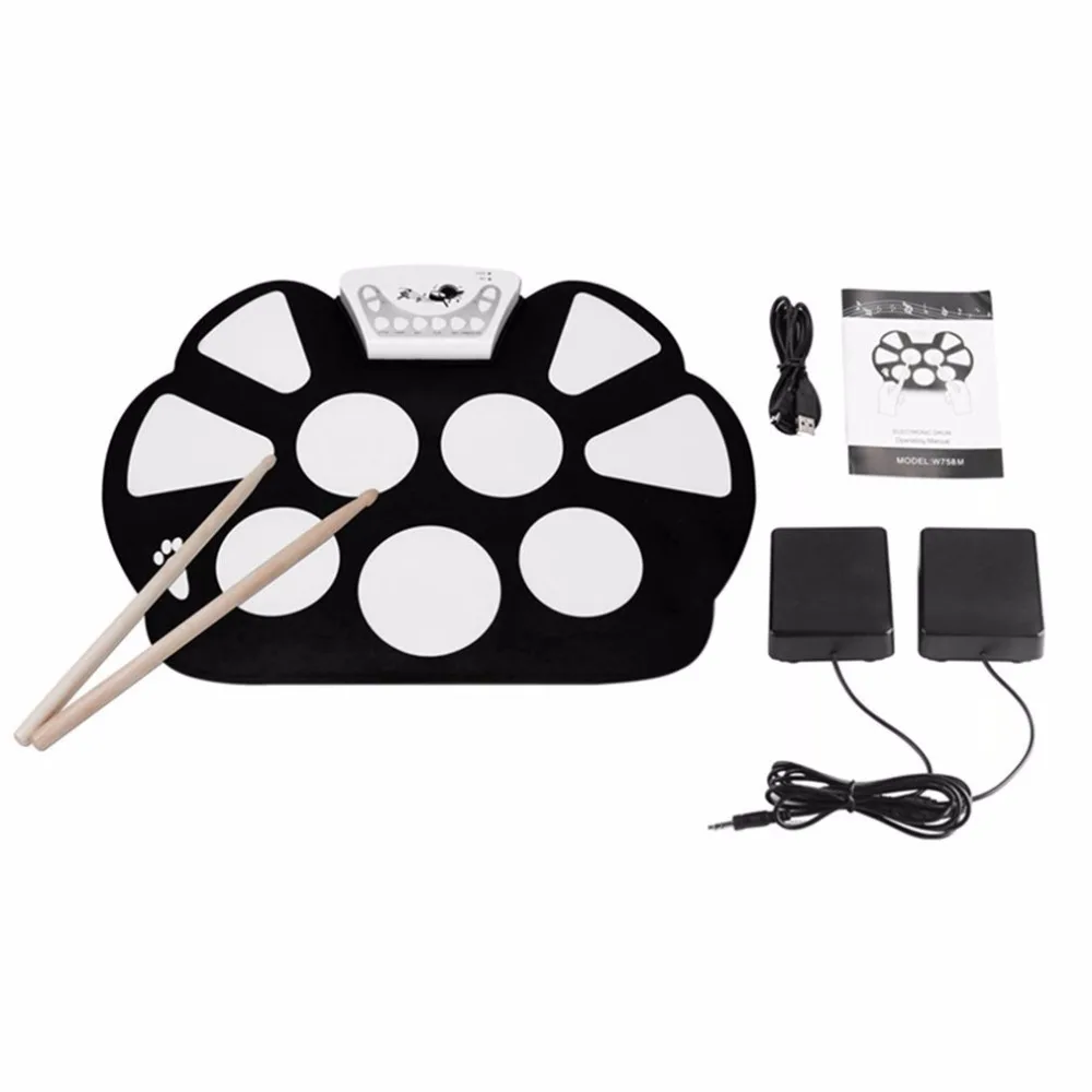  New Professional Roll up Drum Pad Kit Silicon Foldable with Stick Portable Drum Electronic Drum USB