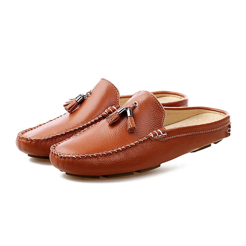 Tangnest/летние мужские лоферы из натуральной кожи; дышащая обувь на плоской подошве; мужские шлепанцы с бахромой; удобная повседневная обувь для улицы; XMR2840 - Цвет: Brown