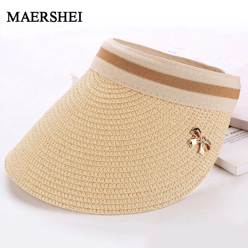 MAERSHEI لطيف القوس قبعة الشمس النساء قبعة للشاطئ القش قبعة بواقٍ للشمس كاب قبعات صيفية الفتيات الفاتحة فام الشمس قناع الوالدين والطفل فارغة قبع...