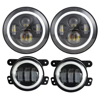 

Car 7 inch Headlights LED Angel eyes Halo Ring +4 inch Projector LED Auxiliary Angel eyes fog Lamp White DRL