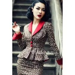 Le Palais винтажный элегантный ретро сексуальный леопардовый контрастный цвет Талия Пальто юбка-карандаш костюмы/наборы обтягивающие слипоны