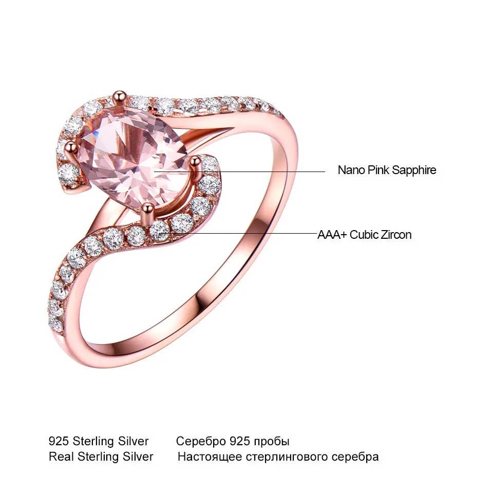 UMCHO Pink Sapphire Rings for Women Solid Sterling Silver Morganite Engagement Rose Gold Color Wedding Promise Band Gift For Her